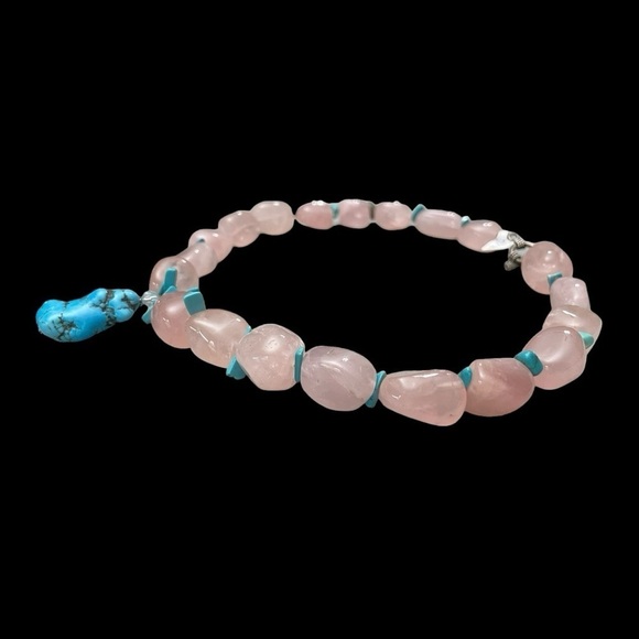 Sterling Silver Rose Quartz and Arizona Turquoise on a 8.5" ( 22cm) strand. - Picture 5 of 13